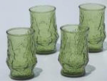 Retro Rain Flower green glass juice glasses, Rainflower tumblers set