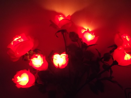 Retro red plastic light-up roses, vintage fairy light flowers bouquet