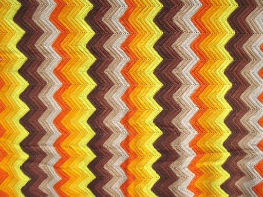 Retro ripple crochet afghan, autumn leaves colors orange gold brown