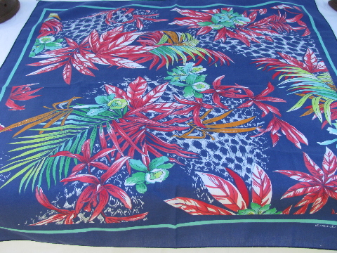 Retro tropical jungle flowers palm leaves print large bandana scarves / sarongs lot