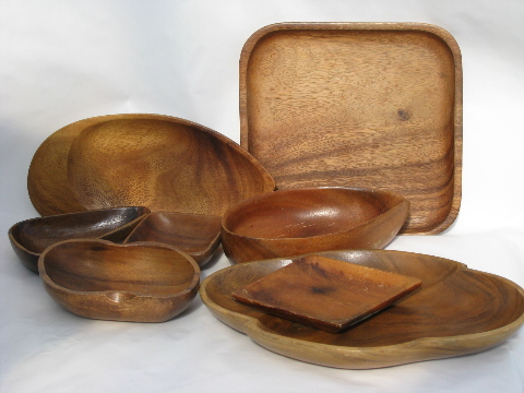 Retro vintage 60s - 70s wood plates, trays, bowls, mod shapes