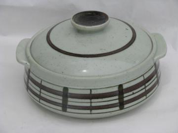 Retro vintage 70s Japan stoneware bean pot or covered casserole