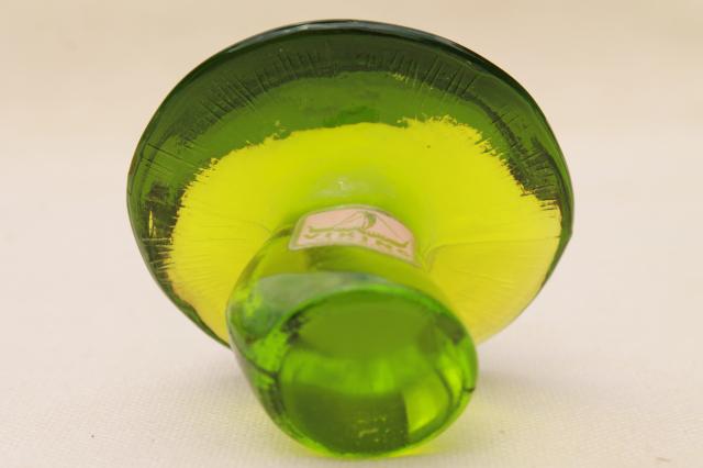 retro vintage Viking glass paperweight, lime green art glass mushroom
