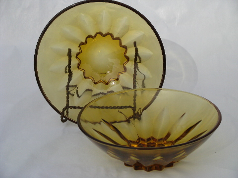 Retro vintage amber glass serving pieces, relish dishes, bowls