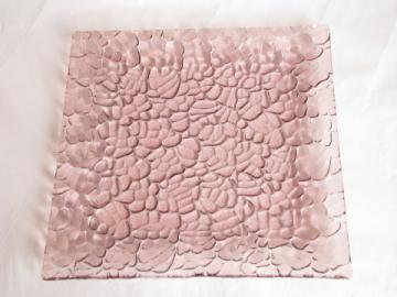 Retro vintage amethyst pink pebble textured glass plate, mod square shape