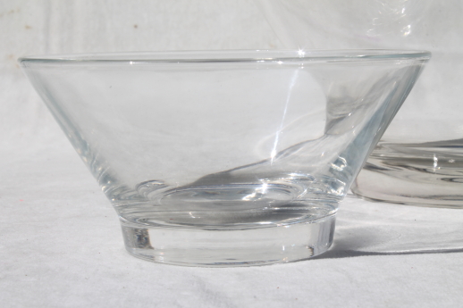 Retro vintage Anchor Hocking clear glass chip & dip bowls set w/ mod flared shape