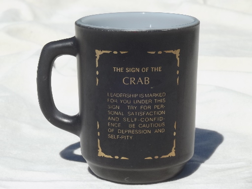 Retro vintage Anchor Hocking glass coffee cup, astrology sign Cancer mug