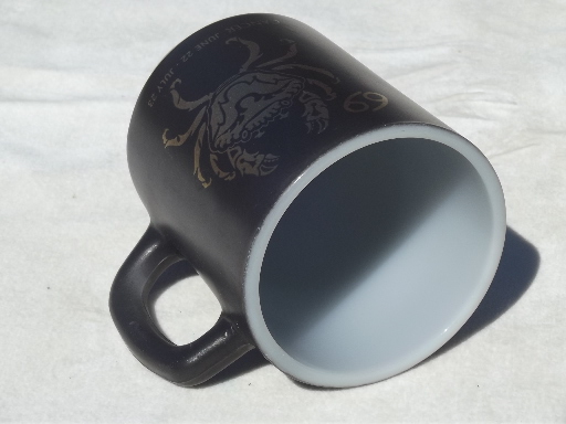 Retro vintage Anchor Hocking glass coffee cup, astrology sign Cancer mug