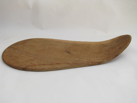 Retro vintage artisan crafted wood cheese board, free form organic shape