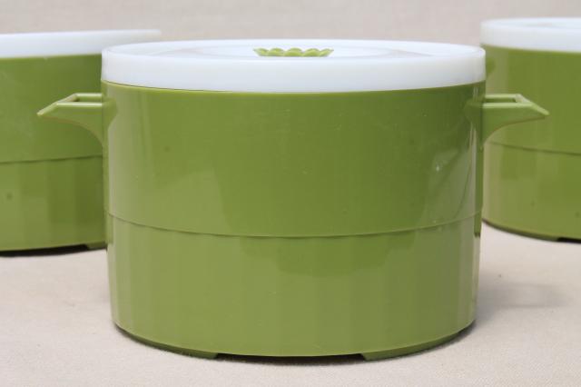 retro vintage green plastic tiffin, bento picnic lunch box w/ stacking container