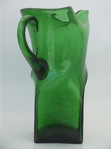 Retro vintage hand blown glass pitcher, mod square shape cocktail pitcher