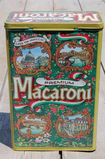 Retro vintage kitchen canister tin for macaroni, pantry storage tin