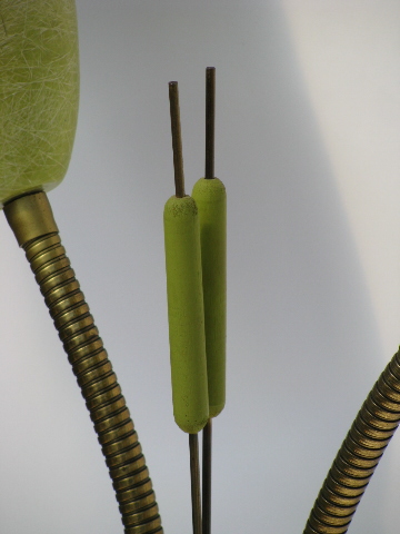 Retro vintage lime green fiberglass bullet shade gooseneck lamp, mod flower
