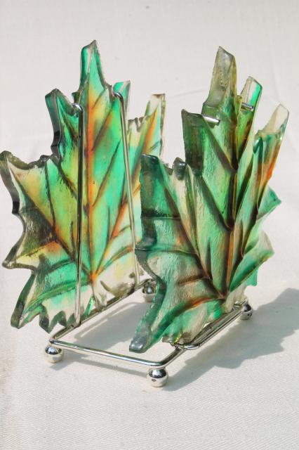 retro vintage lucite plastic coasters, fall leaves & flowers in harvest colors