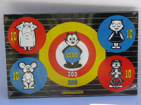 Retro vintage magnetic travel dart game board, darts target Felix the Cat