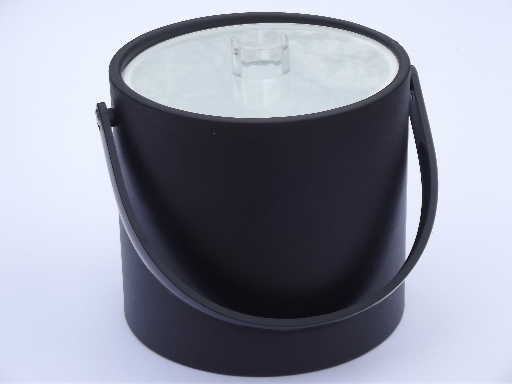 Retro vintage Mr. Ice ice bucket, mod matte black w/ clear lucite lid