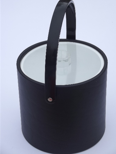 Retro vintage Mr. Ice ice bucket, mod matte black w/ clear lucite lid