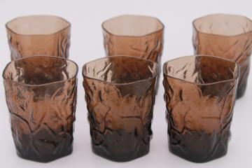 retro vintage smoke brown Seneca driftwood crinkle glass tumbler drinking glasses