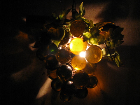 Retro vintage swag lamp, groovy amber lucite grapes bunch grape cluster