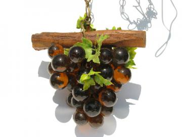 Retro vintage swag lamp, groovy amber lucite grapes bunch grape cluster