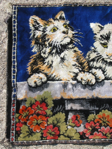 Retro vintage wall hanging tapestry rugs, horses and kittens velvet plush carpet fabric