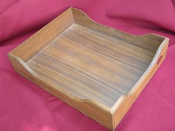 Retro vintage walnut desk paper letter tray with dovetailed corners
