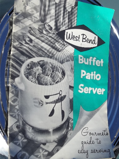 Retro West Bend electric buffet warmer hot plate, Patio print crock serving pot