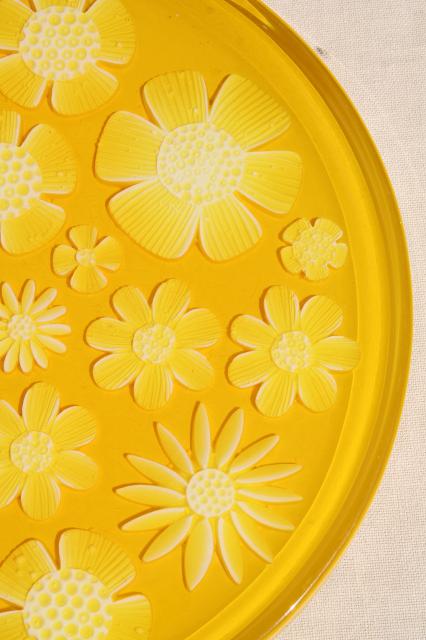 retro yellow daisy lucite plastic serving plate or tray, 60s 70s mod vintage
