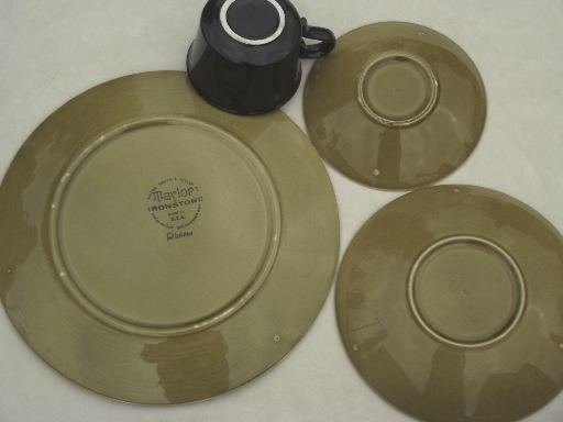 Riviera green & black Taylor Smith & Taylor 60s vintage dinnerware set for 6