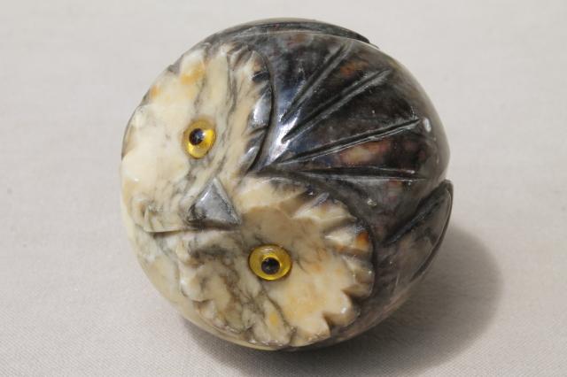 roly poly round owl paperweight, retro carved marble onyx stone owl for your desk
