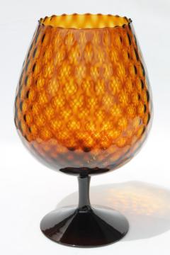 root beer brown amber brandy glass vase, vintage Italy hand blown optic art glass