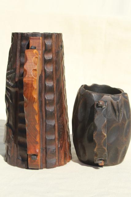 rustic hand carved wood tavern cups, beer stein & mug with pestle or muddler