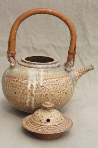 Rustic handmade studio pottery stoneware tea pot, huge kettle shape teapot
