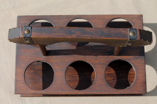 Rustic vintage wood drinks glasses carrier rack for retro western style bar