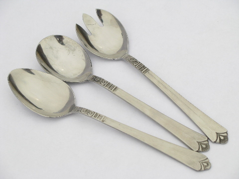S scroll Orleans stainless flatware serving pieces set, 60s vintage