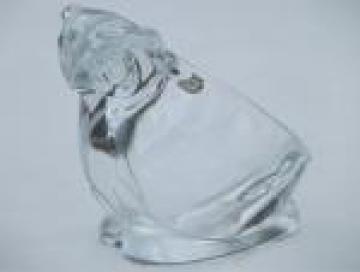 Sasaki crystal clear glass owl paperweight bowl / ashtray w/ paper label