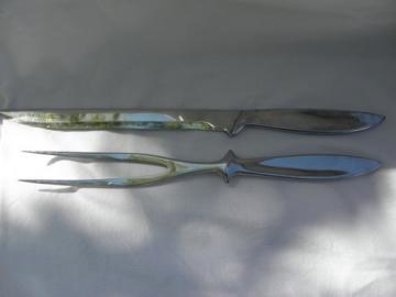 Scandinavian modern stainless steel carving knife and fork set, Sweden