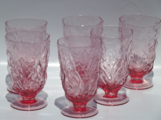 Seneca driftwood crinkle glass tumblers, set 6 vintage footed glasses