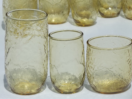 Set for 6 amber gold leaf glasses, vintage Anchor Hocking, forest pattern
