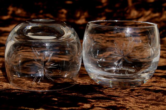set of 12 six pointed star cut glass roly poly glasses, vintage Susquehanna crystal