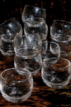 set of 12 six pointed star cut glass roly poly glasses, vintage Susquehanna crystal
