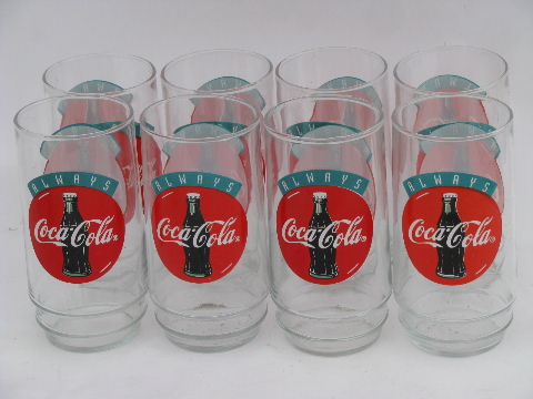 Set of 8 retro Coke glasses, Always Coca-Cola
