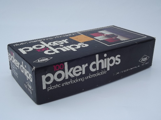 Set of retro plastic poker chips in original vintage box dated 1968