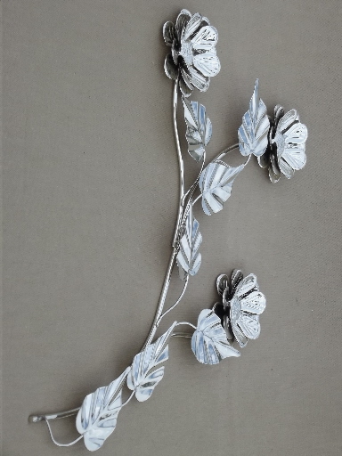 Silver chrome flower wall art, vintage metal sculpture full blown rose