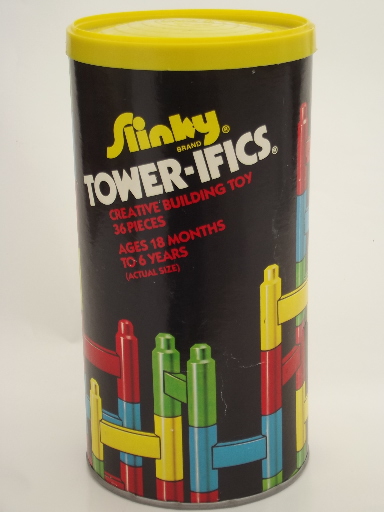Slinky Towerifics Tower-ifics plastic building blocks toy in storage can