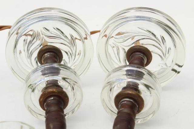 small glass lamps for boudoir or vanity table, retro 1950s vintage round glass lamp bases