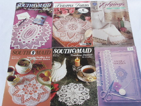 Small size crochet pattern booklets for needlework bag, doilies and lace