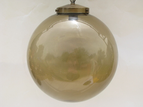 Smoke brown big round hanging globe ceiling fixture light, retro vintage mod