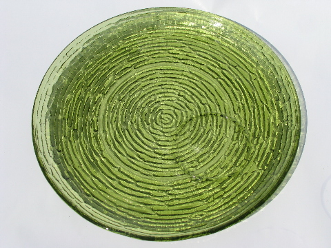 Soreno retro vintage pattern glass snack sets, cups & round plates, verde avocado green