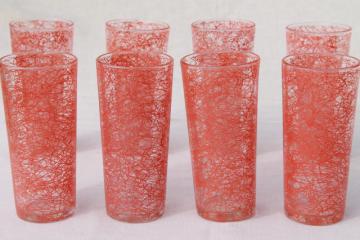 spaghetti squiggle drizzle glass coolers, tall tumbler drinking glasses, mid-mod vintage 